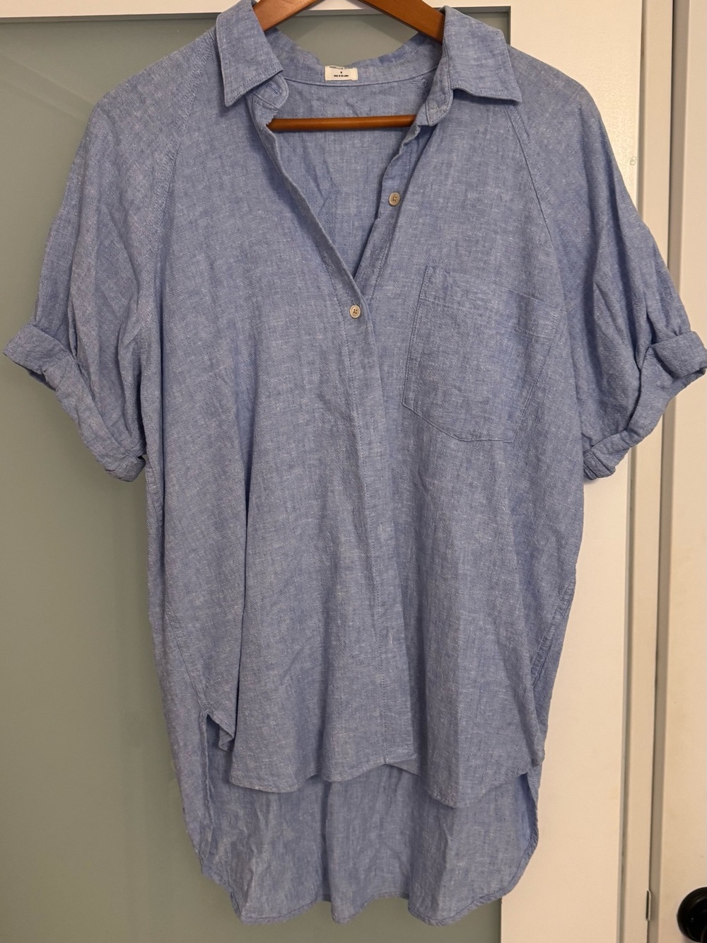 Wilfred by Aritzia Linen Blend Popover Shirt | Blue | M